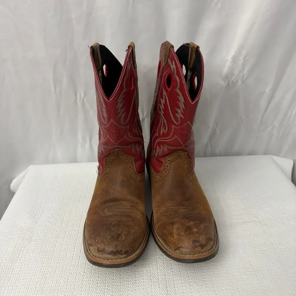 Ariat Boots Boys Size 3 Red Brown Western Cowboy Kids